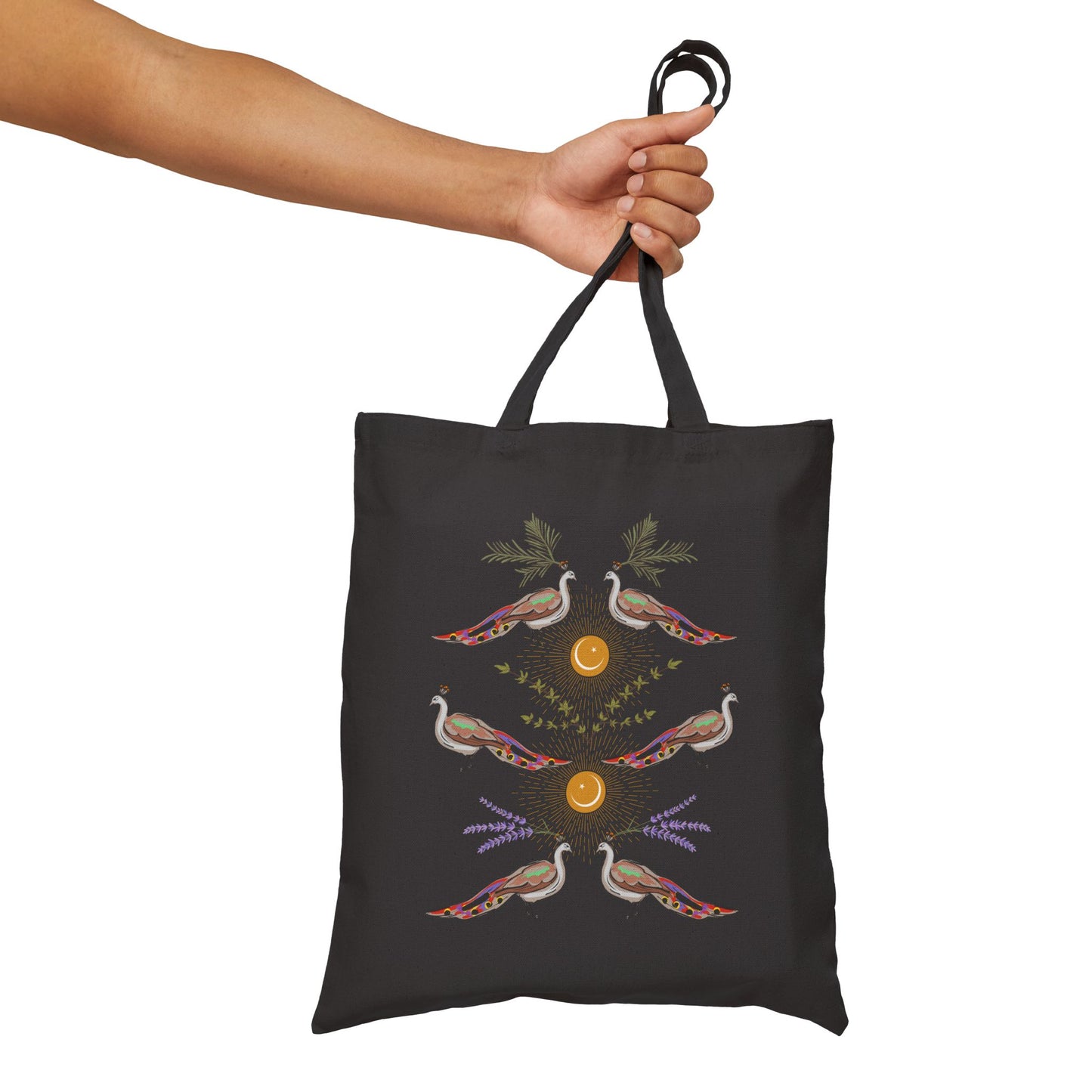 Peacock & Herbs Cotton Canvas Tote Bag