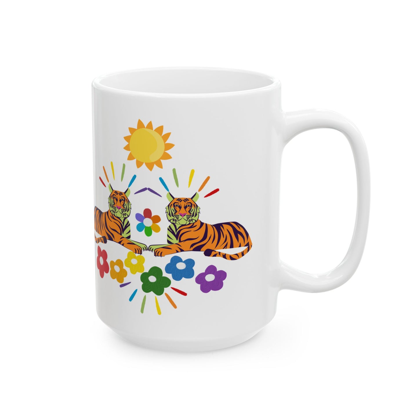 Tiger Flower Ceramic Mug, (11oz, 15oz)