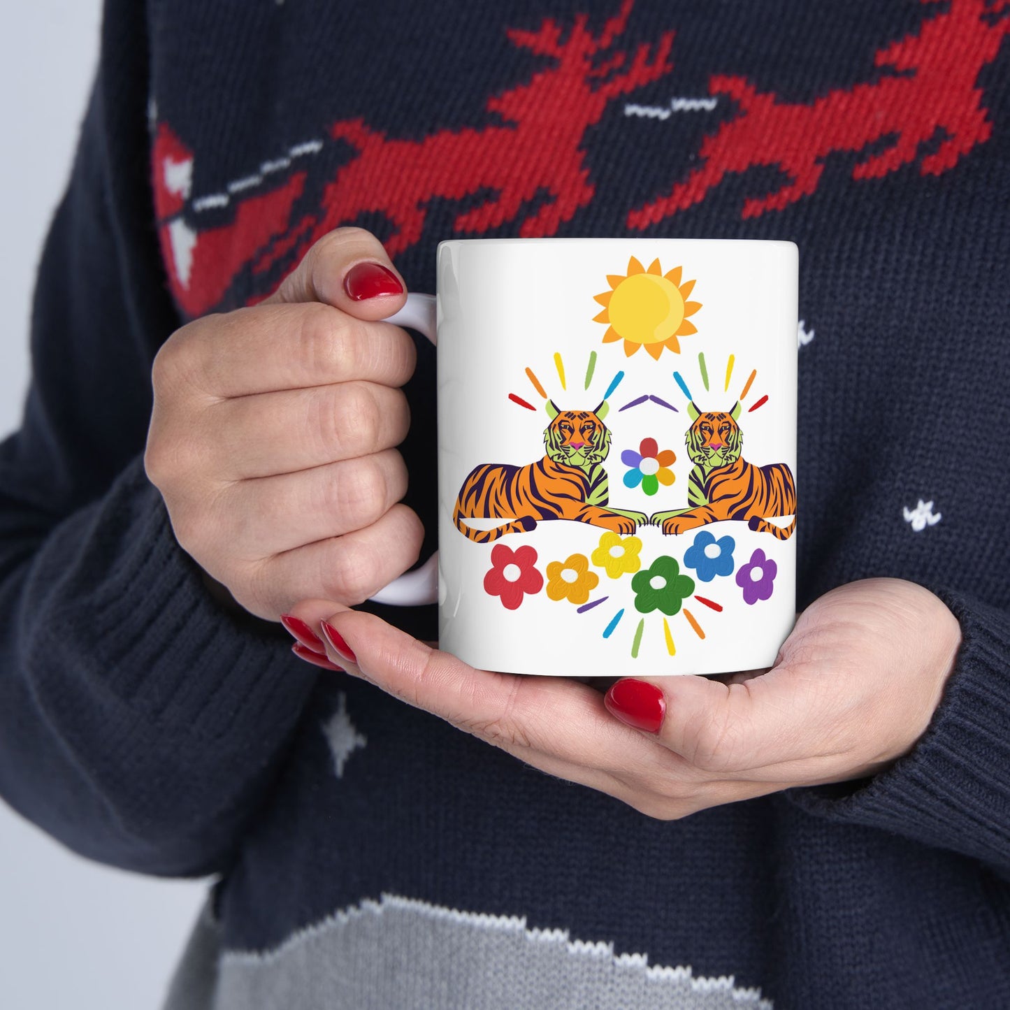 Tiger Flower Ceramic Mug, (11oz, 15oz)