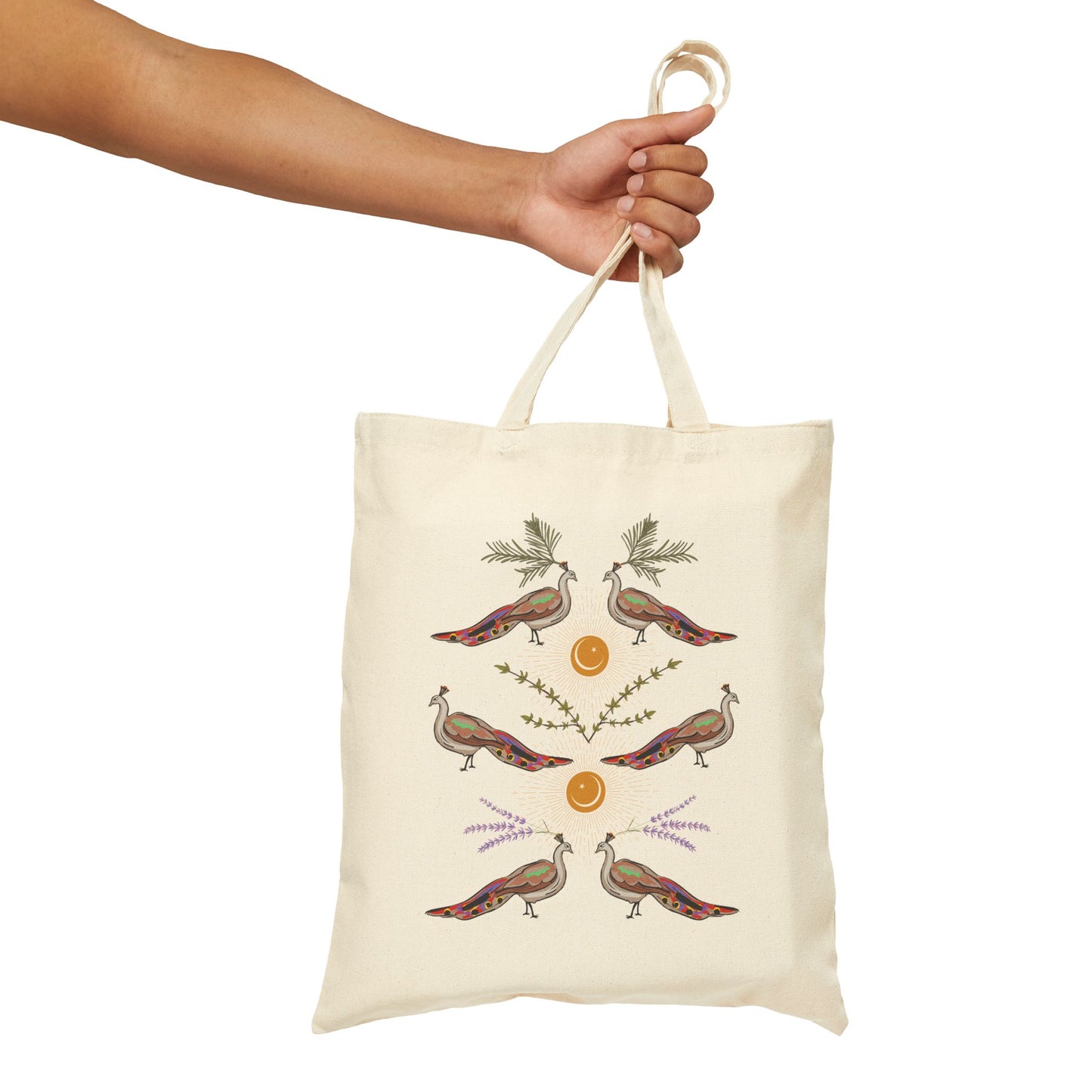 Peacock & Herbs Cotton Canvas Tote Bag