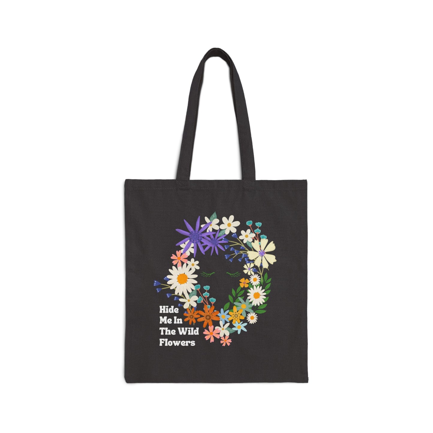 Wild Flowers Black Cotton Canvas Tote Bag