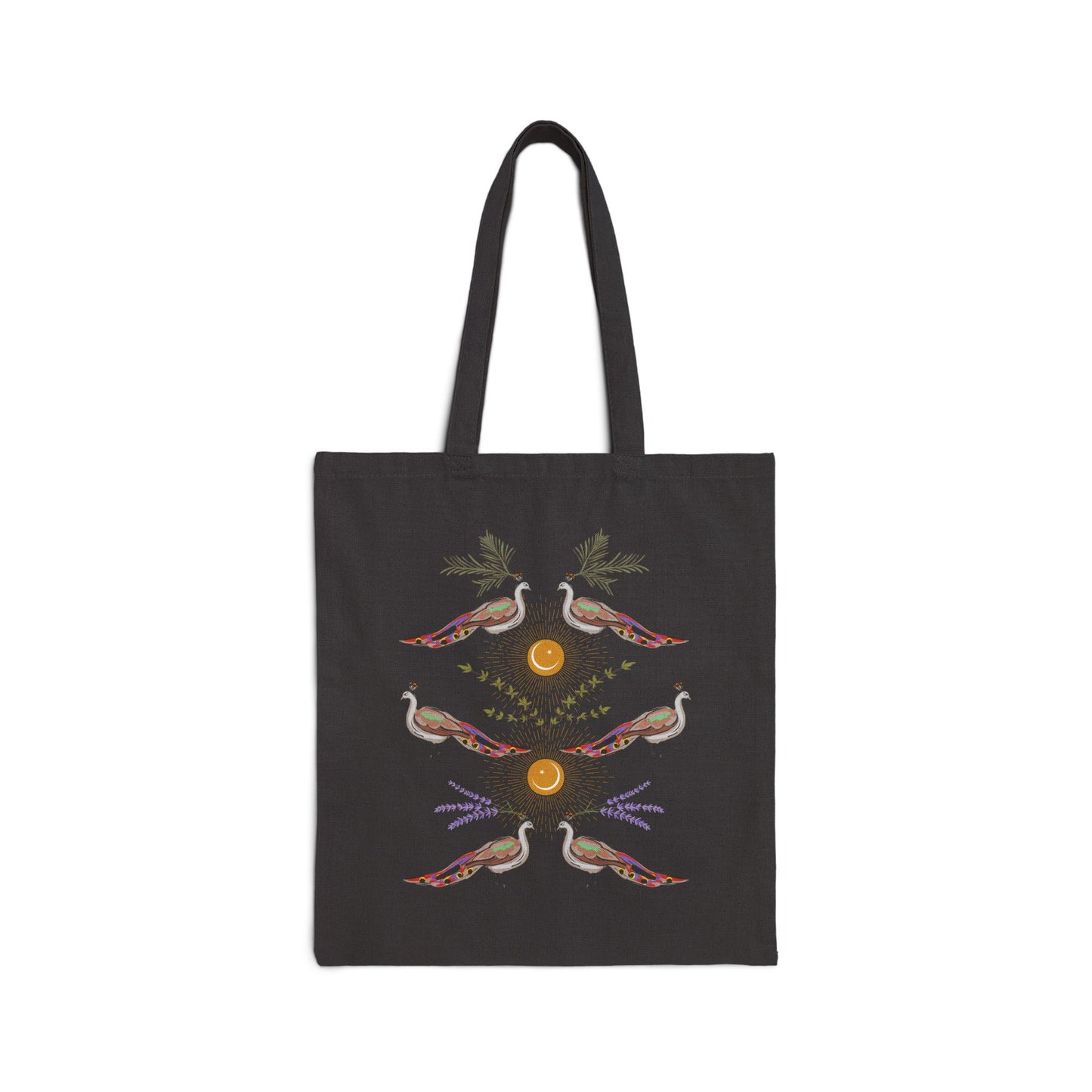 Peacock & Herbs Cotton Canvas Tote Bag