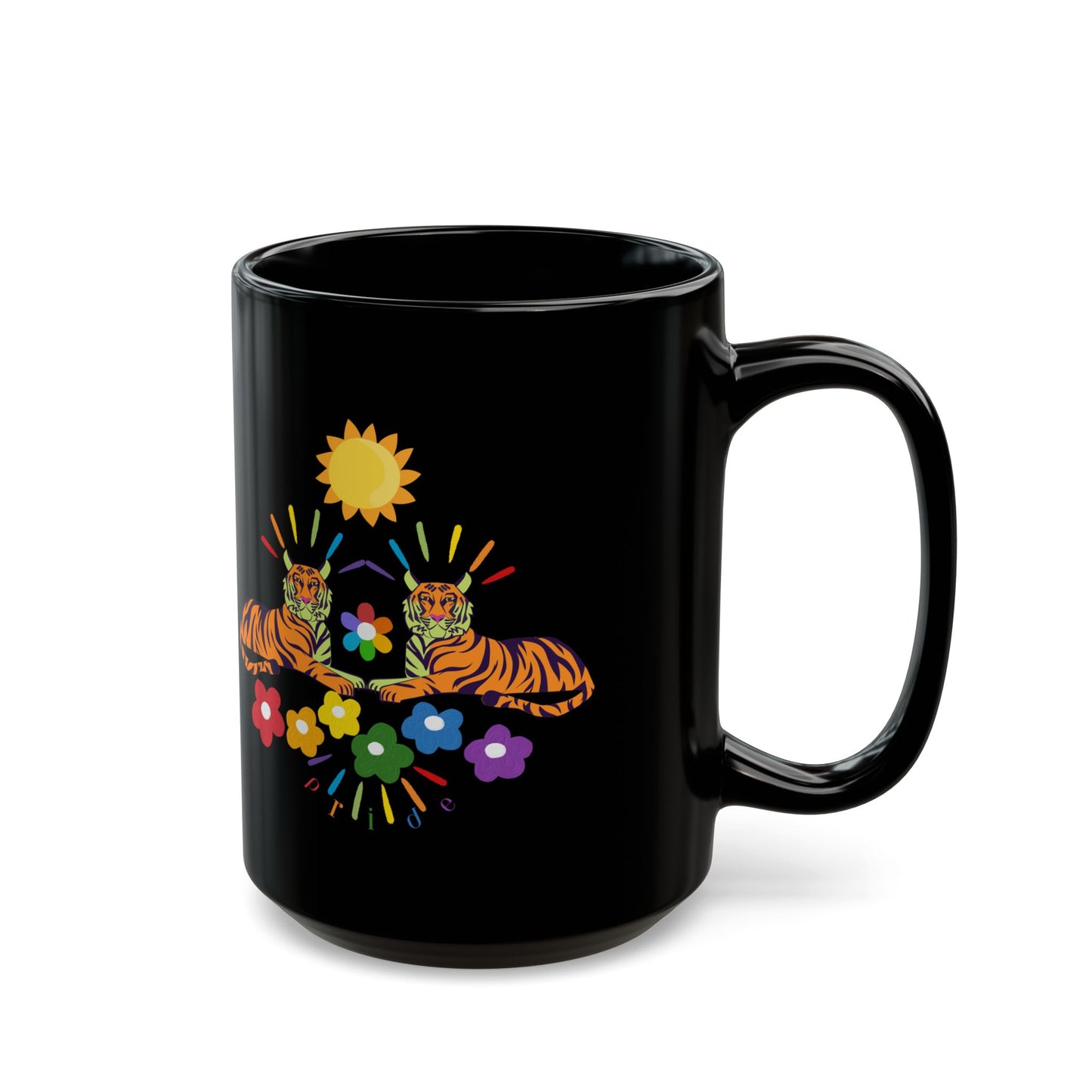 Tiger Flower Black Mug (11oz, 15oz)